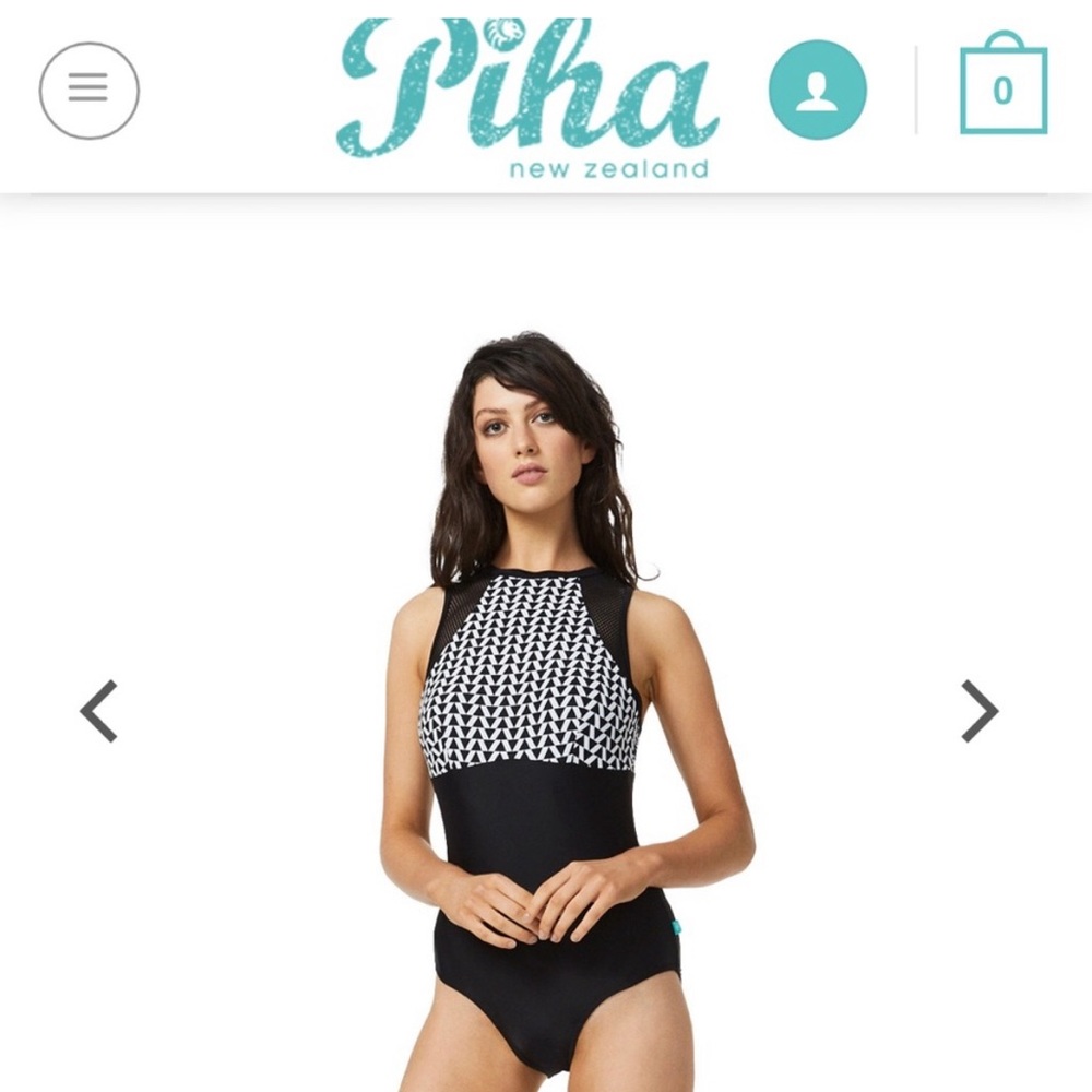 PIHA High Neck Mesh Swimsuit Top Only Size XS US 4 Black White EUC